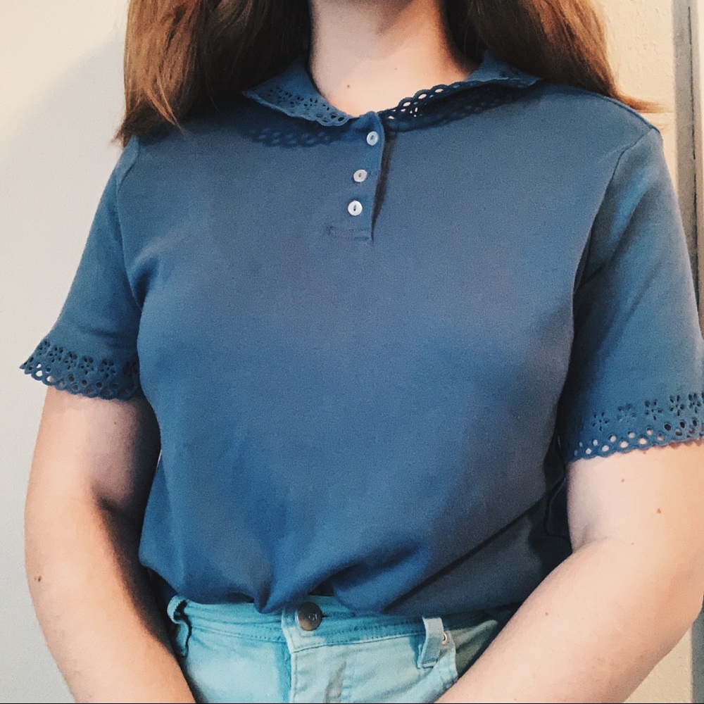 blair navy blue vintage collared decal shirt